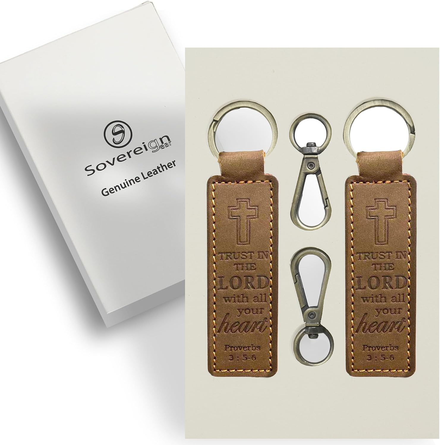 Sovereign-Gear - ブラウンレザーキーリング - エンボス加工 - 本革キーリング メンズ &amp; レディース -