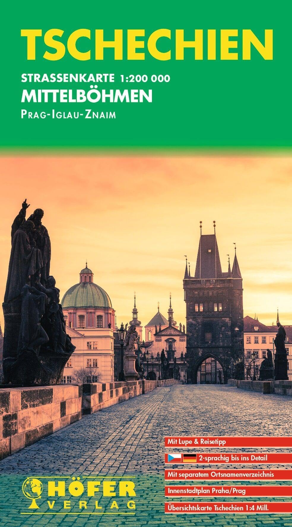 Tschechien - Straßenkarte Mittelboehmen 1 : 200 000: Prag-Iglau-Znaim