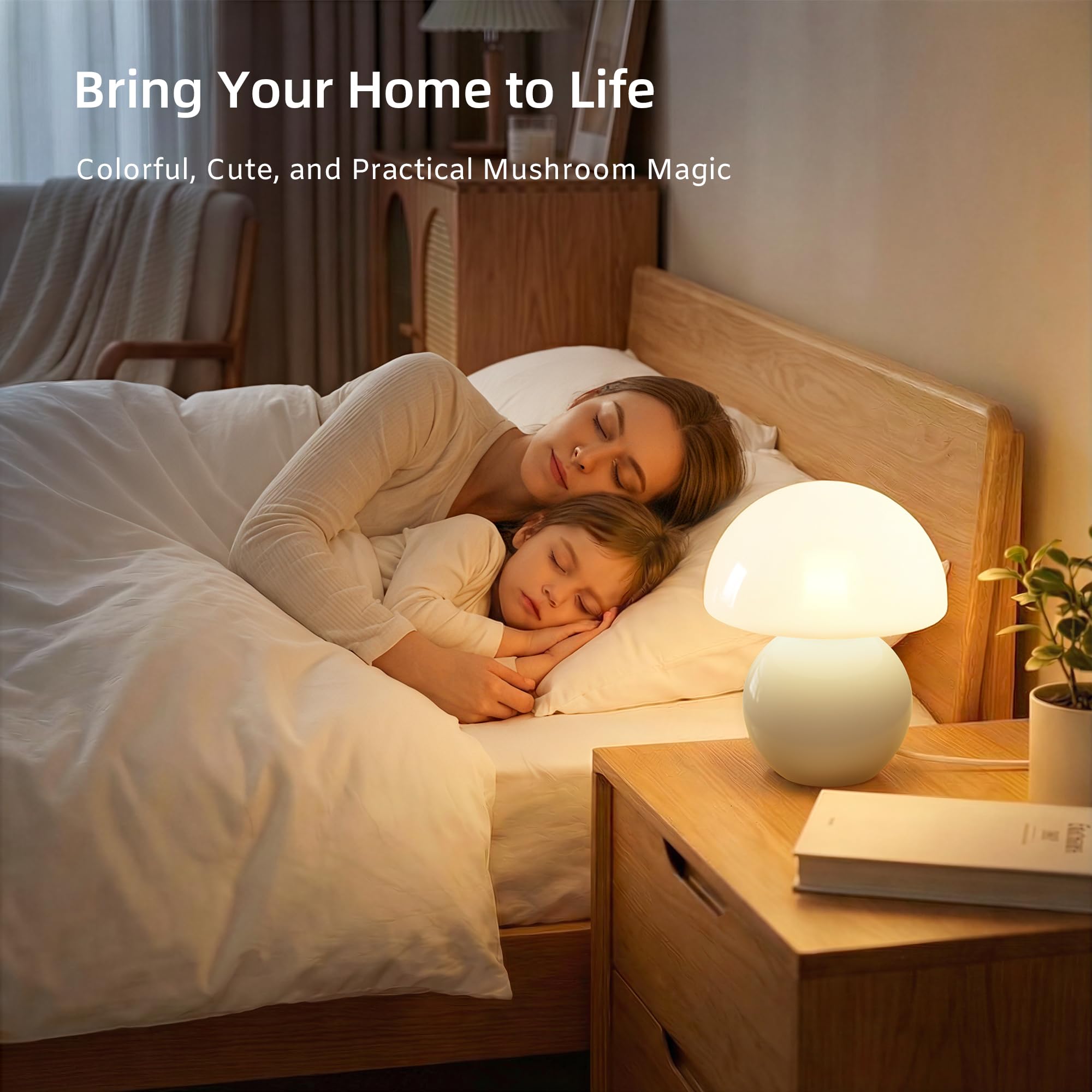 Dawnwake Lampada da comodino a forma di fungo, lampada da tavolo a LED, dimmerabile, decorazione per soggiorno, camera da letto, lampada da tavolo, lampada da tavolo in ceramica, in vetro, piccola