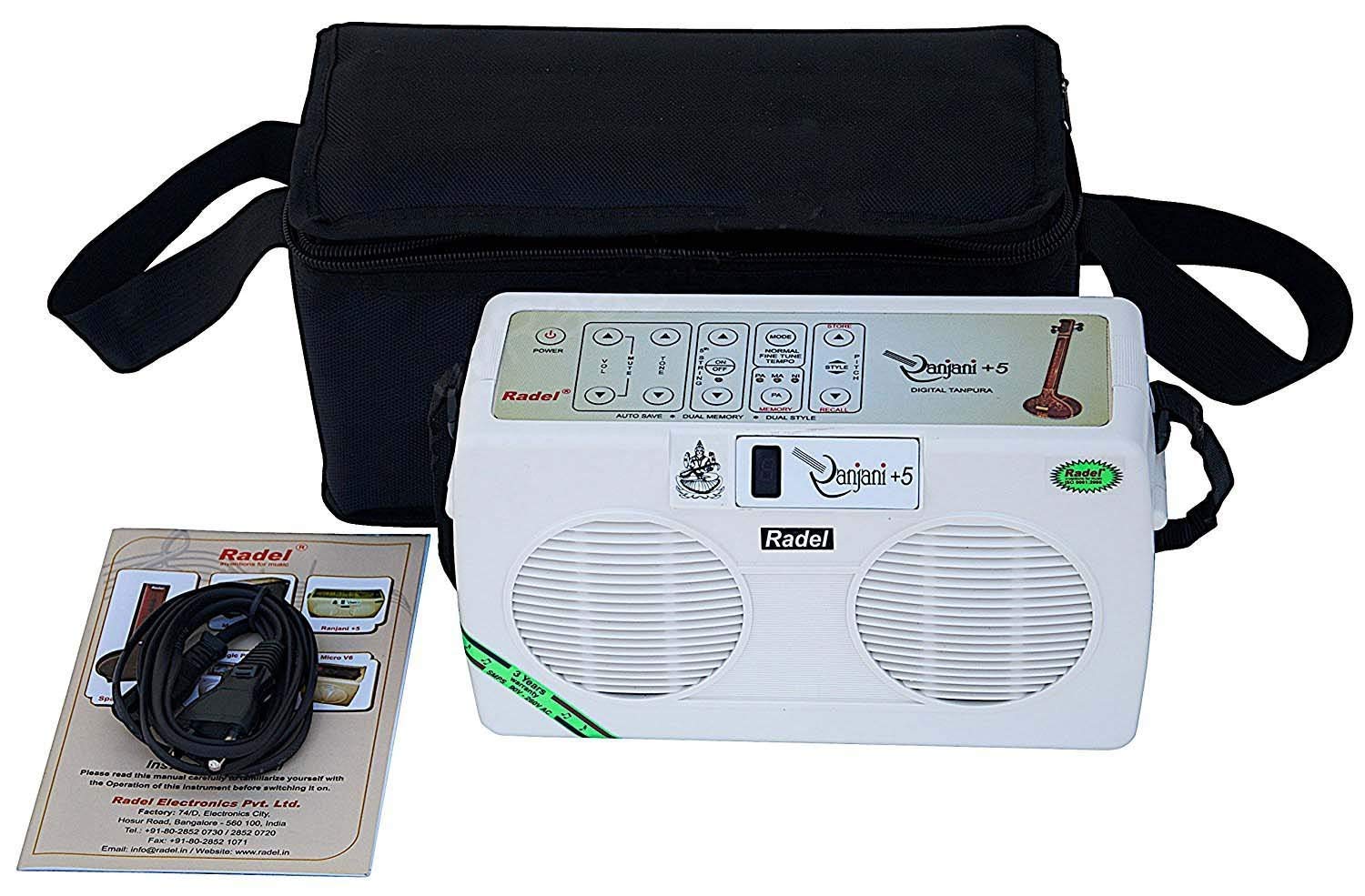 CHRISTMAS SPECIAL-33 Electronic Tanpura - RADEL Saarang Ranjani Plus 5 Digital Tanpura, In USA, 5 Strings, Electronic Tambura Box, Instruction Manual, Bag, Power Cord (PDI-AEH)