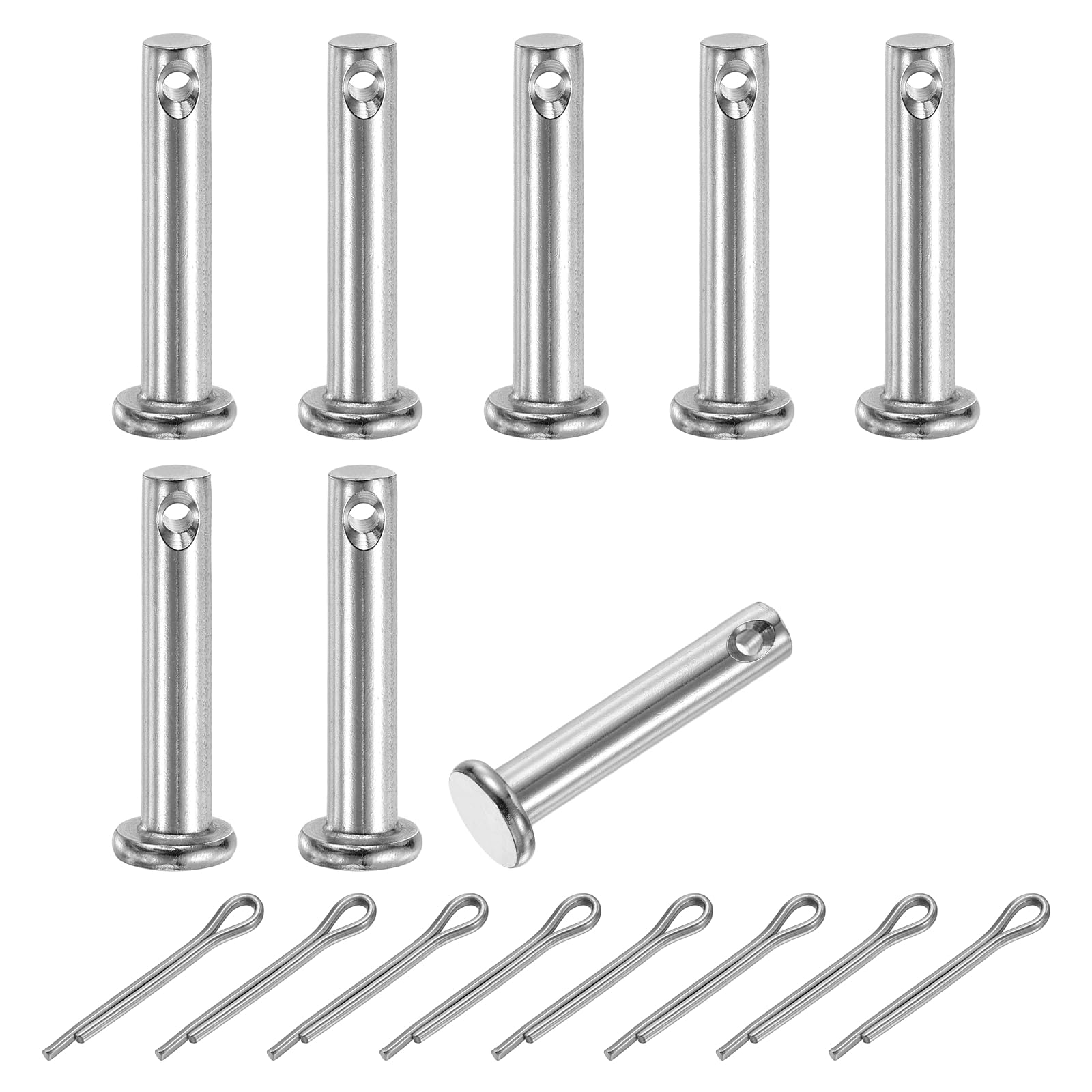 sourcing map 8Pcs M5x25mm Clevis Pins, 304 Stainless Steel Single Hole Flat Head Clevis Pin Hairpin Location Pin with Cotter Pins for Trailer Latch Mechanics Repair Furniture Installation