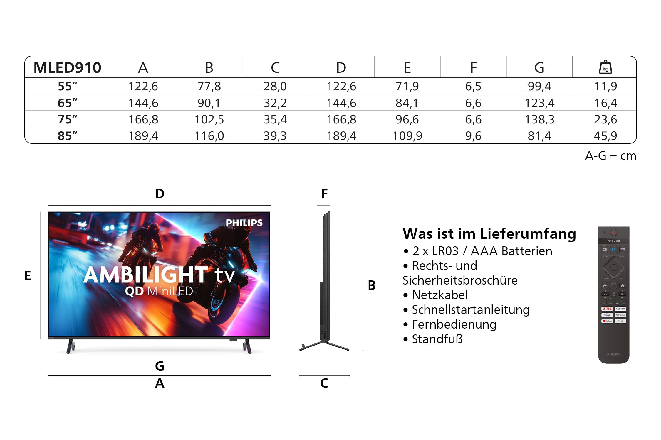 PHILIPS Ambilight 55MLED910 Mini LED 4K Smart TV - 55 Zoll Display mit P5 Perfect Picture Engine Ultra HD, Titan OS, Dolby Vision Und Dolby Atmos Sound