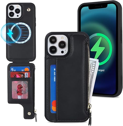Lipvina Magsafe - Funda para iPhone 12 Pro Max  13 Pro Max con tarjetero y funda de piel con bloqueo RFID, cierre a presión, regalo para iPhone 12