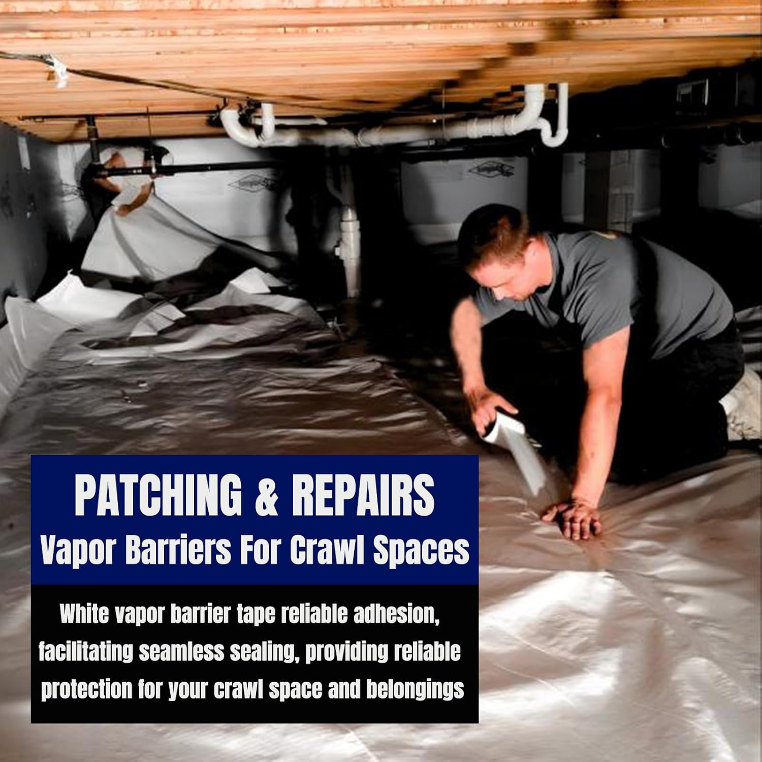 Vapor Barrier Tape, 4" Wide x 180' Long 3 Roll, 9 Mil, High-Adhesion Waterproof Seam Tape for Moisture Barriers and Crawl Spaces Seam Tape for Underlayment, Insulation and Plastic Liners