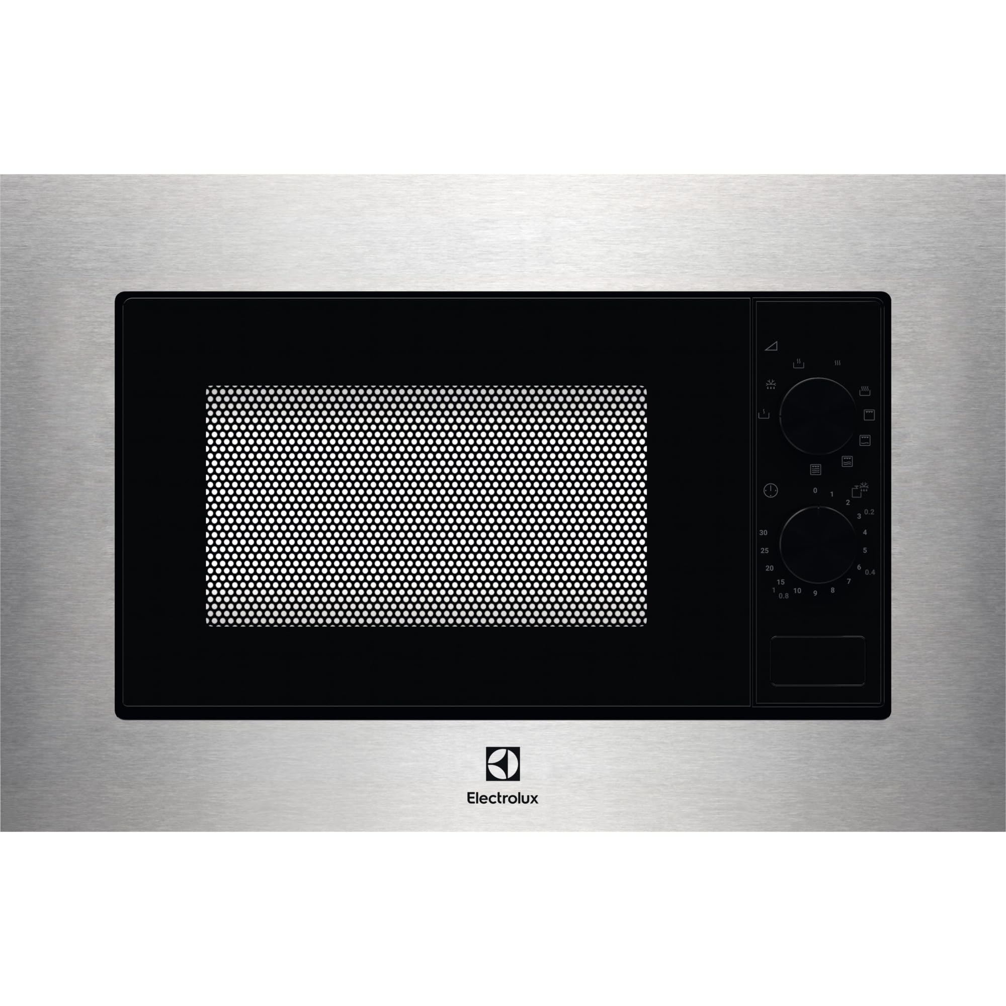 Electrolux KMSD203MMX Horno Microondas Integrable, 700W, Función Grill, Capacidad 20 L, 6 Niveles de Potencia, Mandos Mecánicos, Plato de 24,5cm, Marco Semi-Integrado, Inox Antihuellas