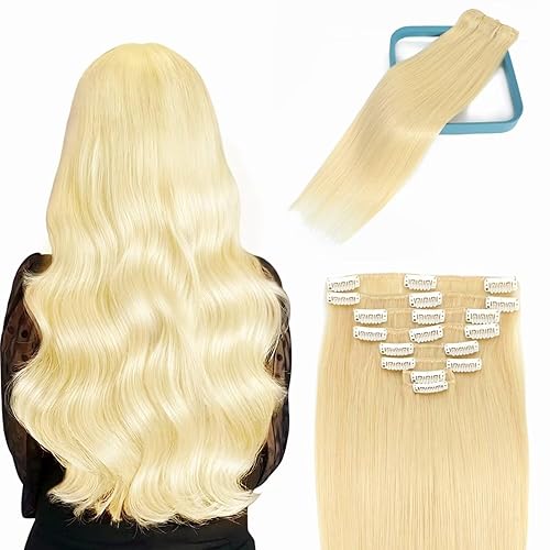 LORIEN Extensiones de cabello humano real con broches, 3.53 onzas, extensiones de cabello humano 100% lacio, 8 piezas por juego con 18 clips, doble
