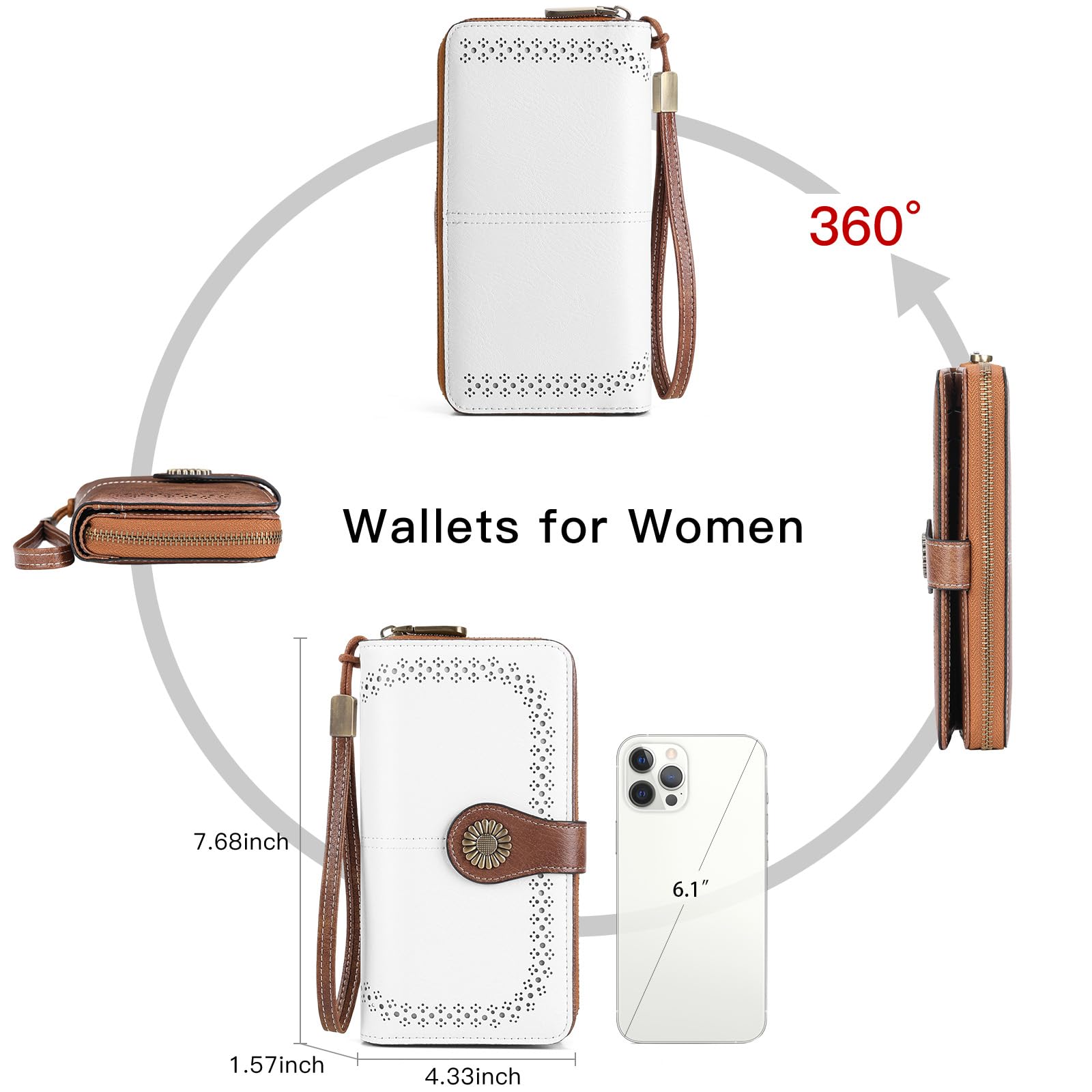 SENDEFN Portafoglio Donna Grande, Portafogli con Blocco RFID Elegante Grande Capacità Portamonete Donna in Pelle con 12 Scomparti per Carte