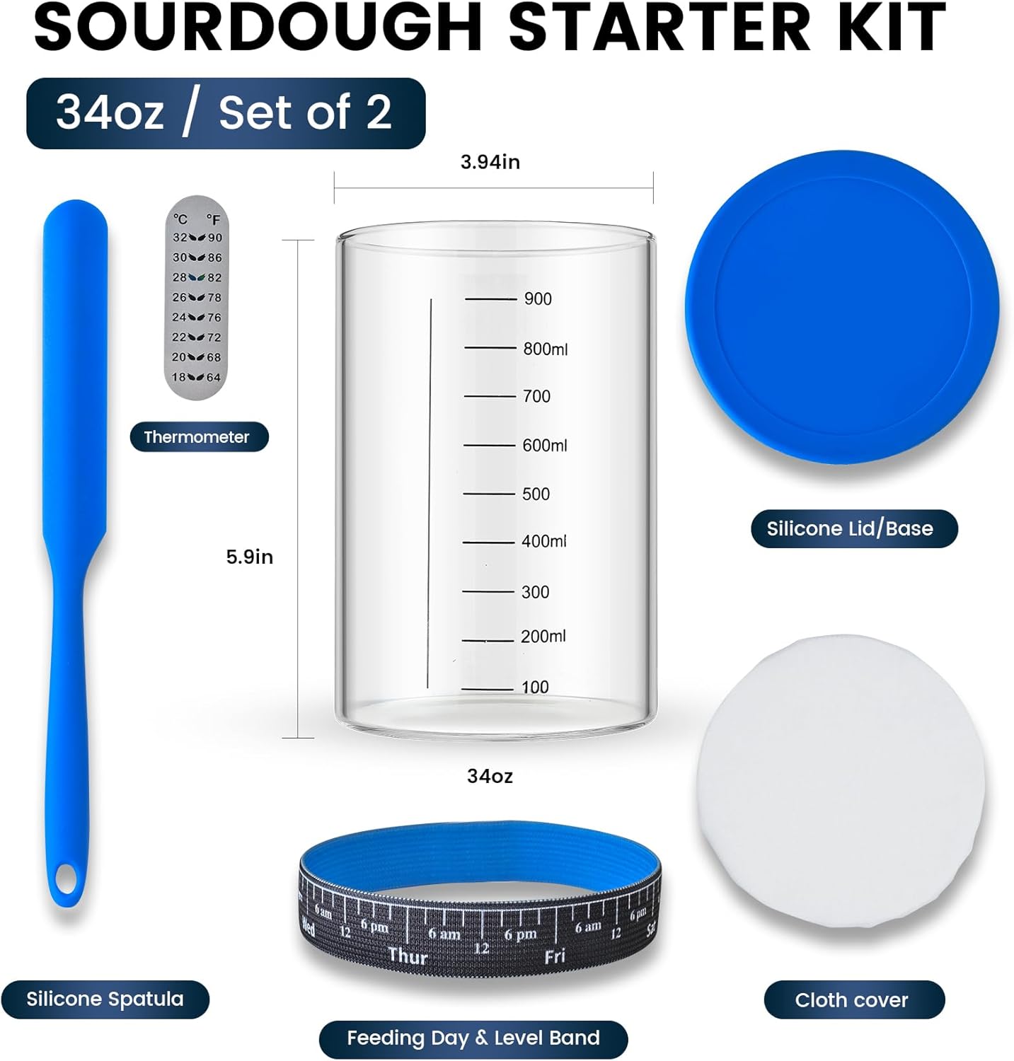 Sourdough Starter Jar,Sourdough Starter Kit – 2 Pack 34oz Organic Sour Dough Glass Jars Wide Mouth,Fermenters Tool For Home Bakers,Bread Baking Supplies,Large Glass Container With Lid - Image 3