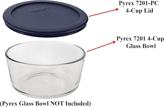Pyrex 7201-PC 4-Cup Dark Blue Round Food Storage Replacement Lid (3-pack) - Made in the USA