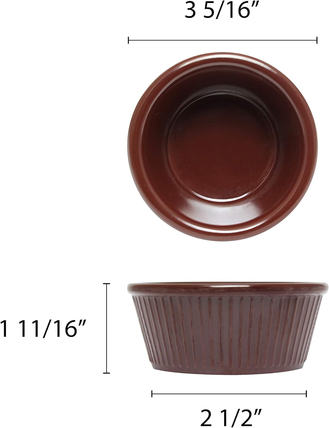 Thunder Group Fluted melamine ramekin collection 3 1/2 oz, 3 3/8" fluted ramekin, chocolate, comes in dozen