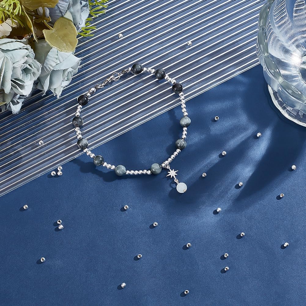 PH PandaHall 600pcs 925 Sterling Silver Plated Beads, 3mm Seamless Smooth Round Bead Ball Beads Brass Loose Spacers Long-Lasting Waist Bead for Bikini Belly Chain Layered Bracelet Jewelry Making - Image 4
