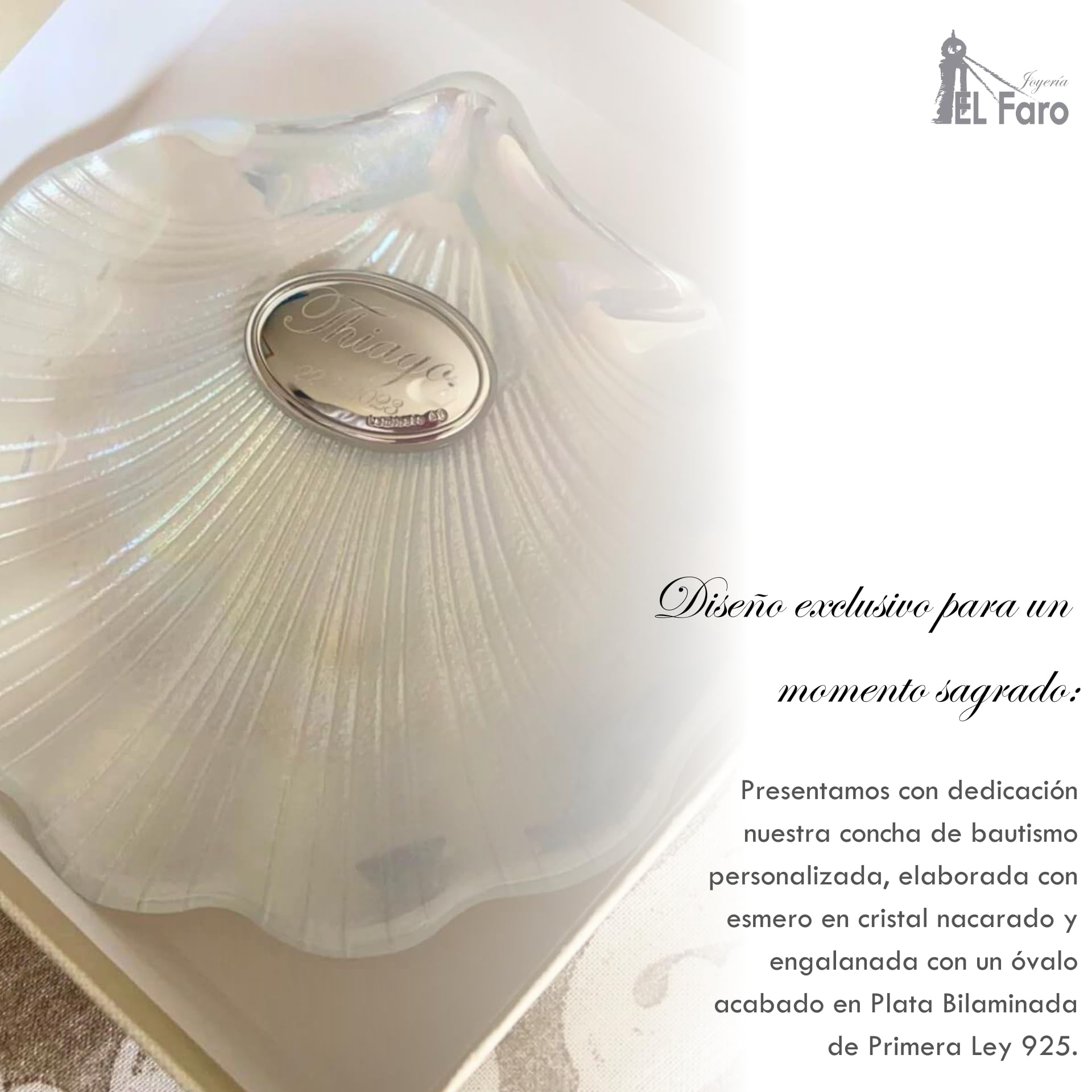 JOYERÍA EL FARO | Concha bautismal | Concha bautismal grabada | Grabado personalizado | Presentación en estuche premium | Un regalo para toda la vida — view 3