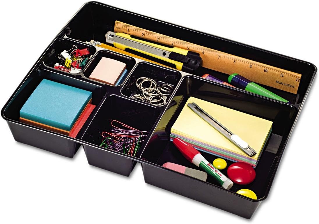 Universal 8152 Recycled Deep Drawer Organizer, 7 Sections, 15 x 11 7/8 x 2 3/4, Black
