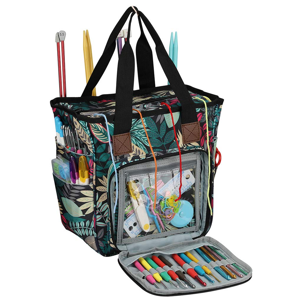 Bolsa de tejer portátil, organizador de almacenamiento de hilo, ganchillo, aguja, cesta de almacenamiento, funda rígida