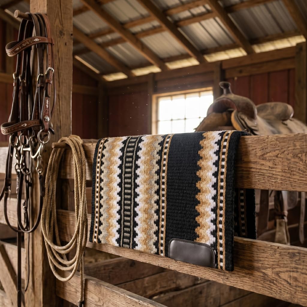 Western Show Saddle Pad/Blanket for Horses - Handmade Wool Saddle Blanket with New Zealand Design, Thick, Durable & Comfortable for Horse Riding (34” L x 36” W x 1) M01