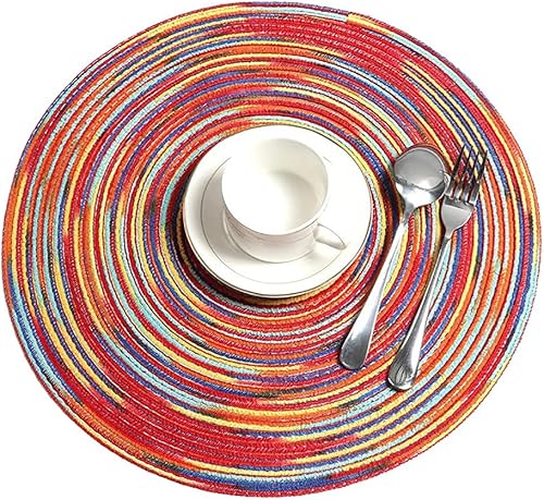 Miniatura 6 de Alnicov 4 manteles de ratán tejido de algodón resistente al calor, tapetes para cuencos, posavasos, manteles individuales redondos de 11.8 pulgadas