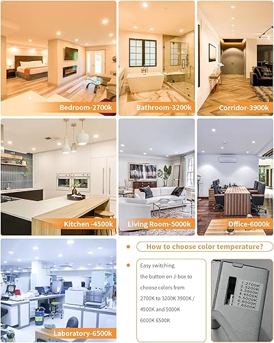 Miniatura 7 de JESLED Paquete de 24 luces empotrables LED ultrafinas 7CCT de 6 pulgadas con caja de conexiones, 2700k3200k3900k4500k5000k6000k6500k, luz de techo