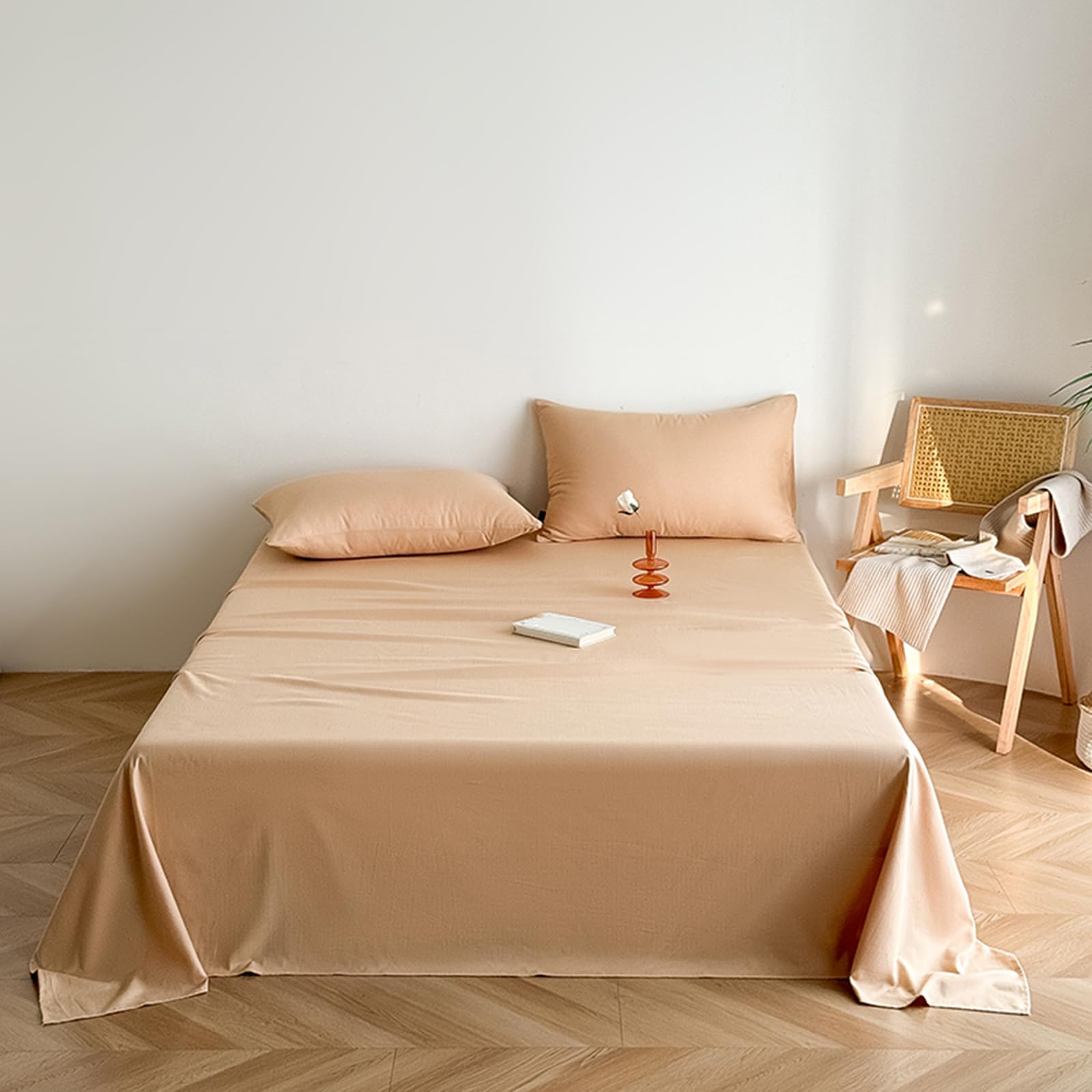 Drap plat kingsize coton kaki 245x270cm de qualité supérieure uni