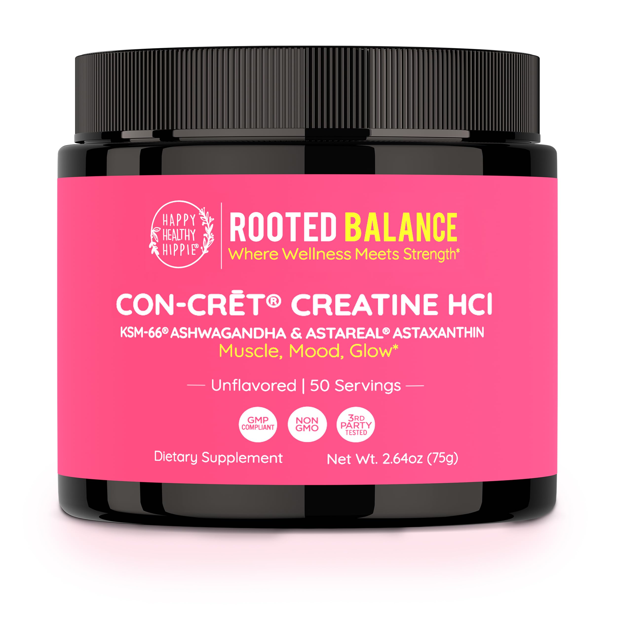 Happy Healthy Hippie Creatina HCl em pó com ashwagandha, DIM, L-teanina, cohosh-preto e astaxantina, 224 g