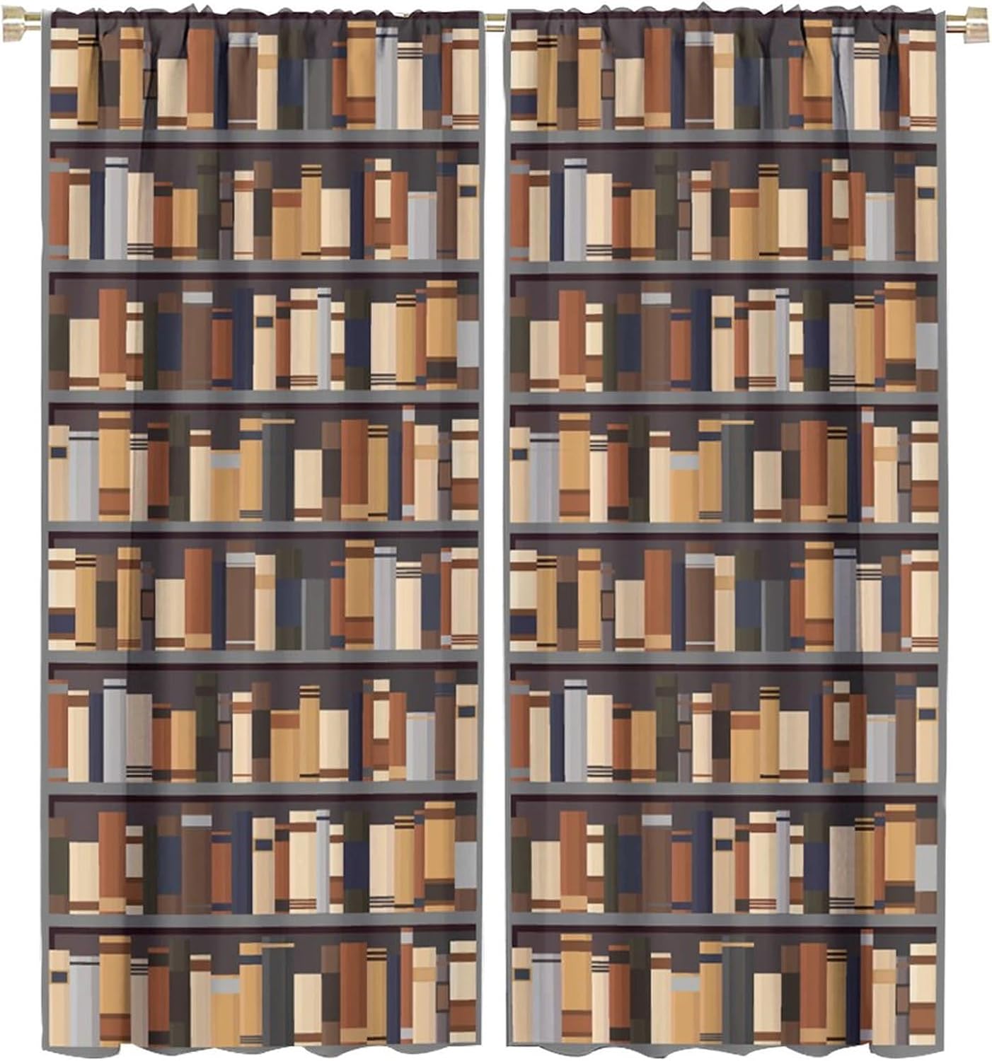Pixelated Bookshelf Curtains for Kids, Vintage Shelf with