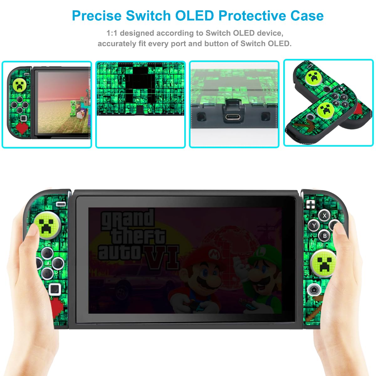 Carrying Case for Nintendo Switch OLED, Switch OLED Case, Screen Protector, Thumb Grips Caps, Portable Accessories Bundle Protective Cover for Console & Accessories Storage Travel Carry Cases, Green