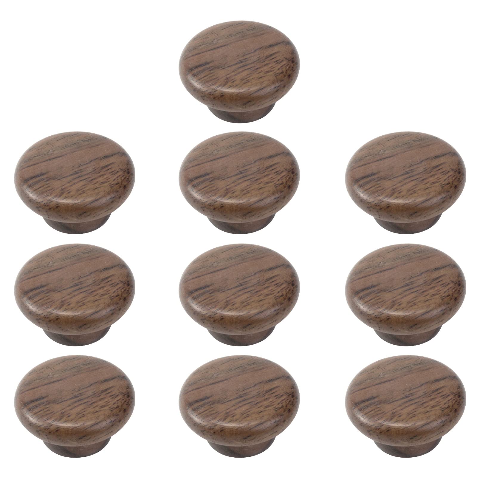 MY MIRONEY 1.57" Round Wood Drawer Knobs Black Walnut Kitchen Cabinet Knob Solid Wood Hardware Dresser Handles Pulls Wooden Single Hole Handles with Screws Pack of 10