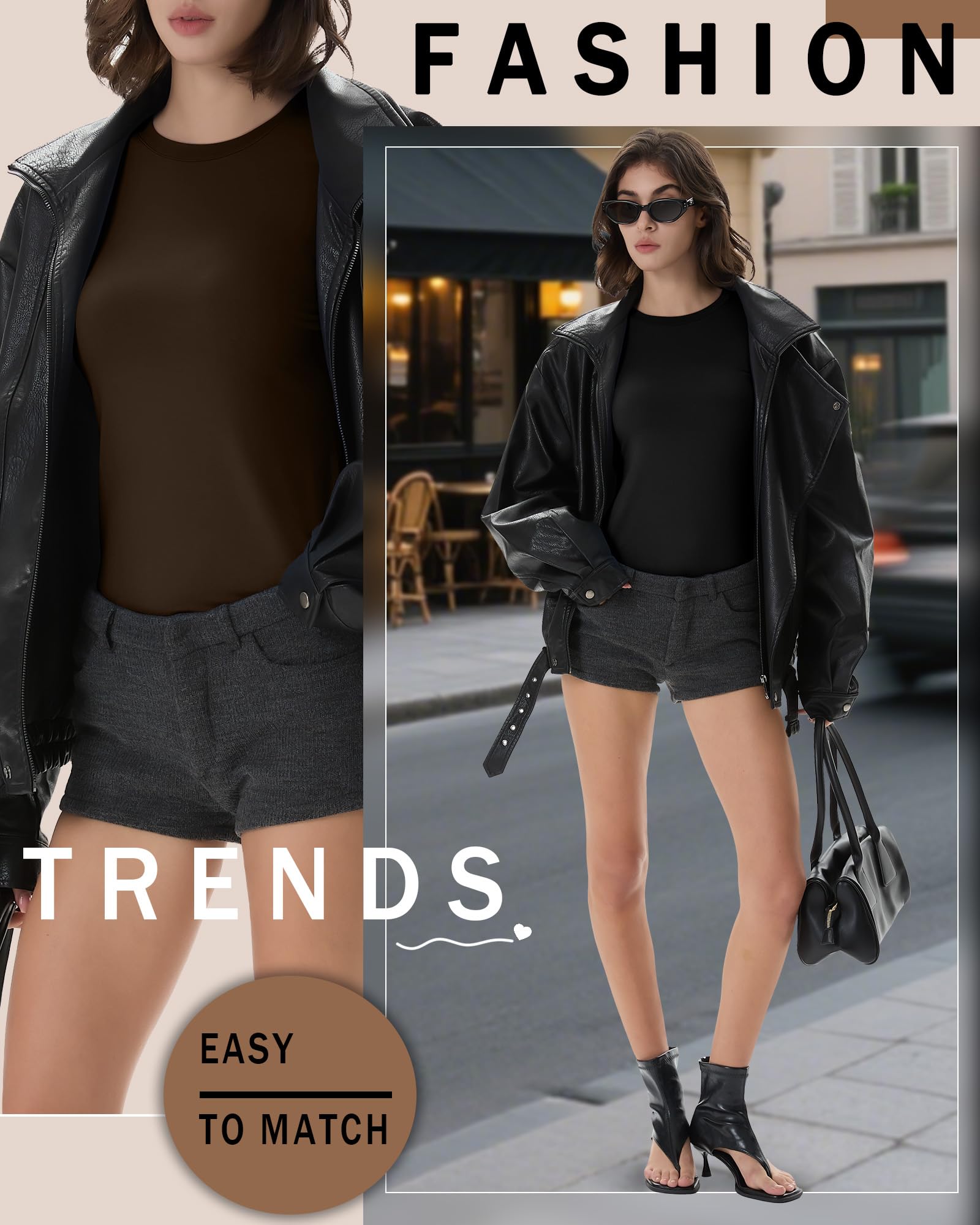 Neer Lot de 4 chemises à manches longues pour femme - Col rond - Coupe ajustée - Extensible et décontracté