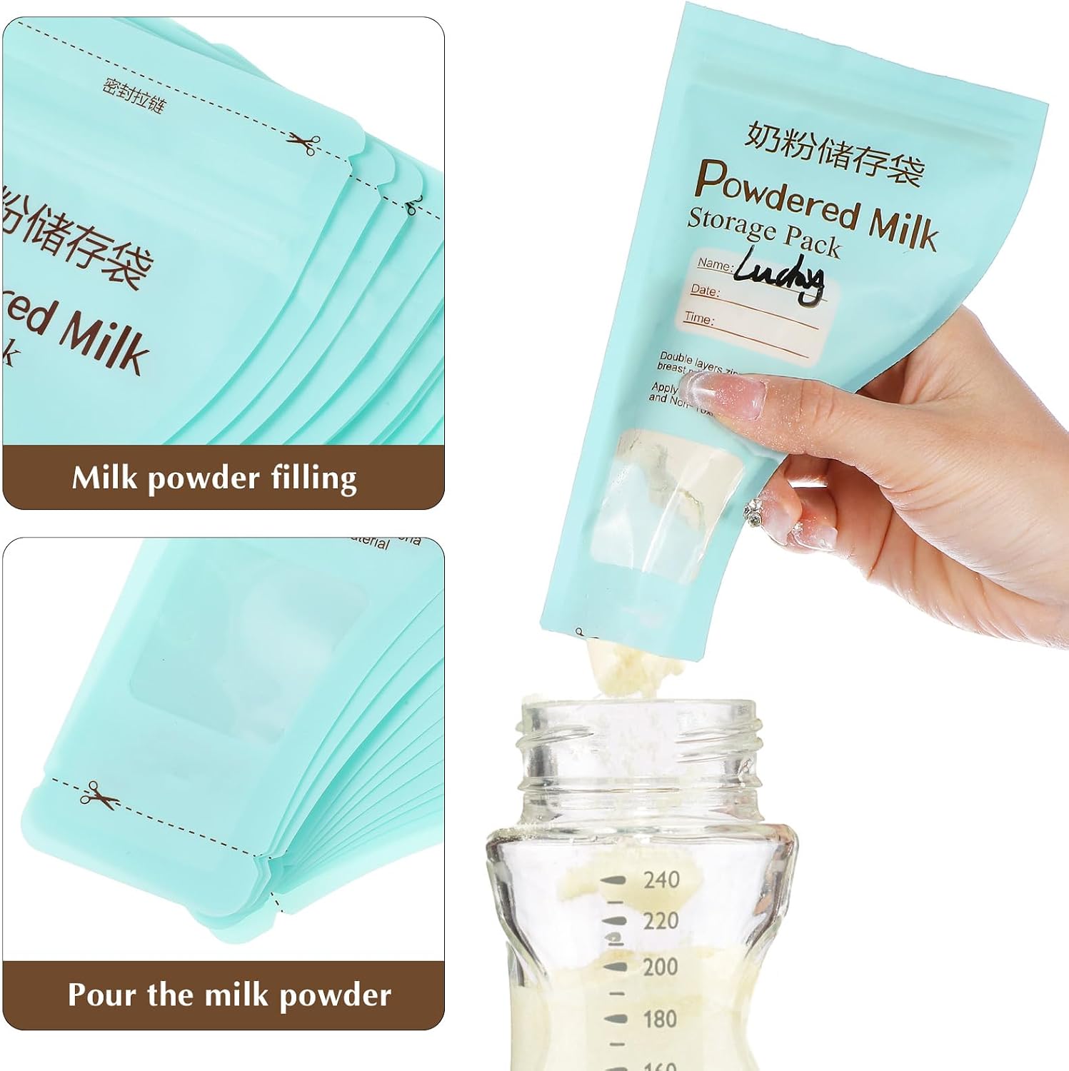 Kisangel 30pcs Disposable Formula Container to Go, Milk Formula Travel Container, Protein Powder Travel Single Storage Bag for Baby Breast Dispenser Pouch