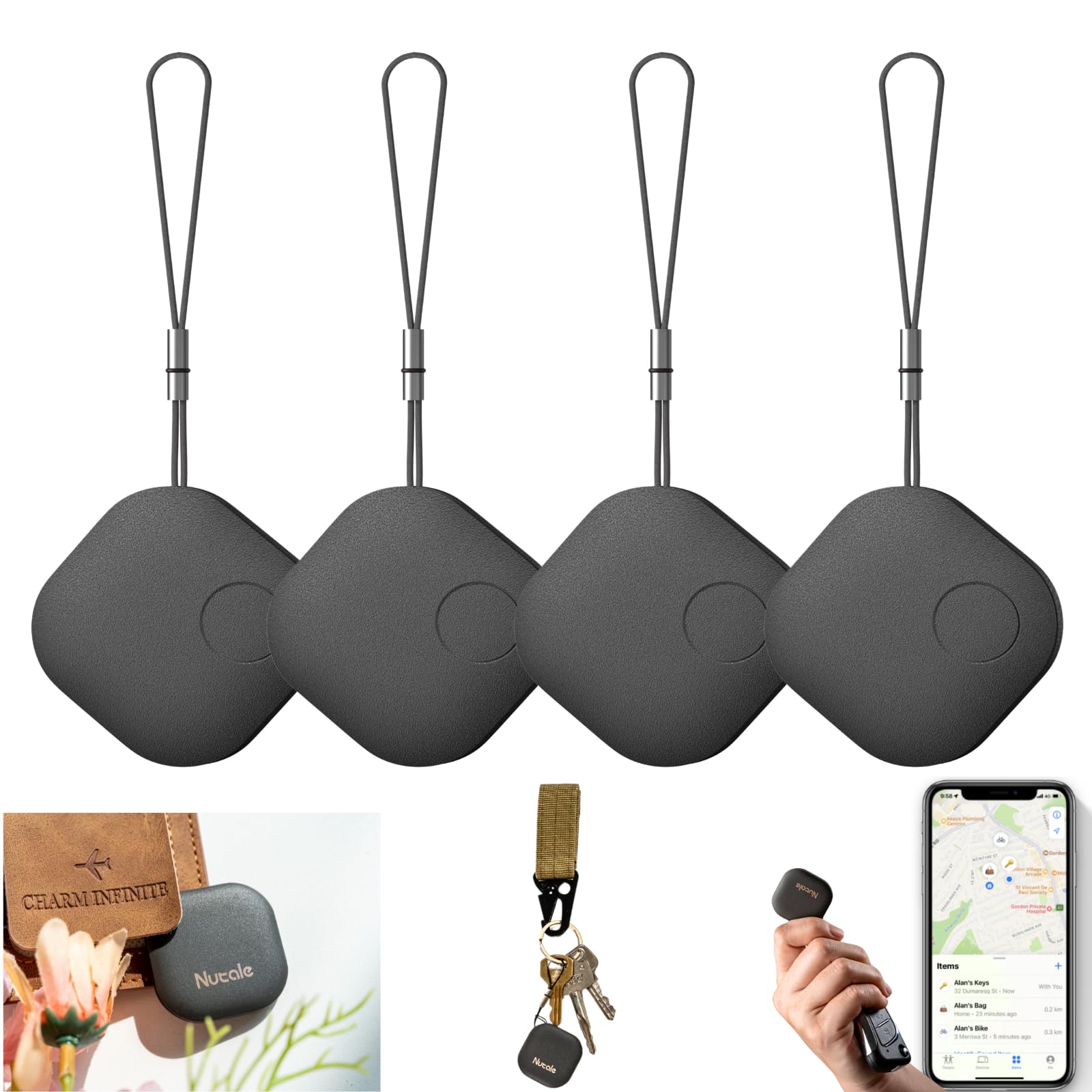 Air Tags-4 Pack Bluetooth Item Finders Work for Apple Find My APP(iOS Only) Tracker Tags for Keys, Luggage, Backpack, Airtags with Lanyard (4)