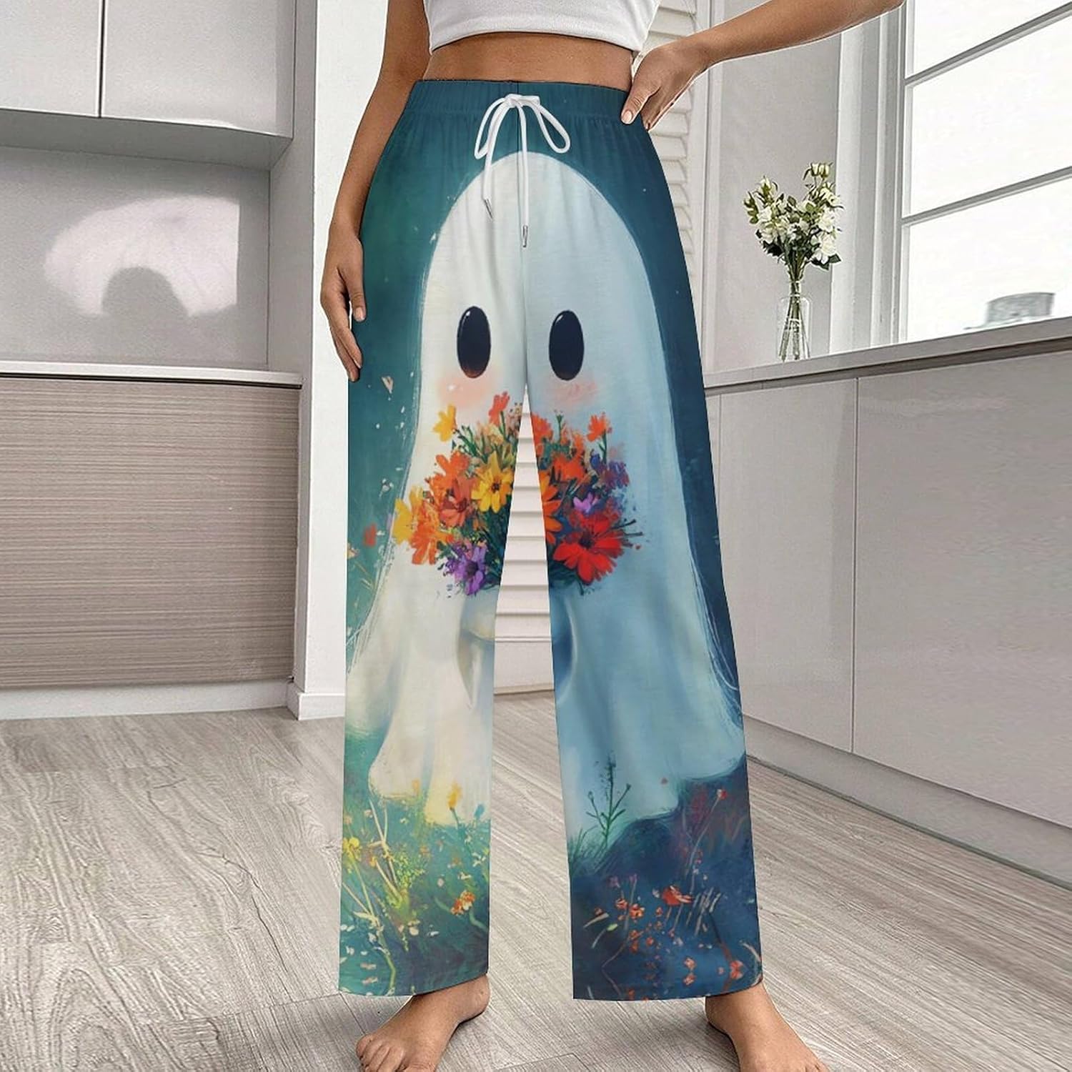 Ghost Flowers Women's Pajama Pants Soft Lounge Pants Bottoms Pjs Trousers Casual Yoga Pant