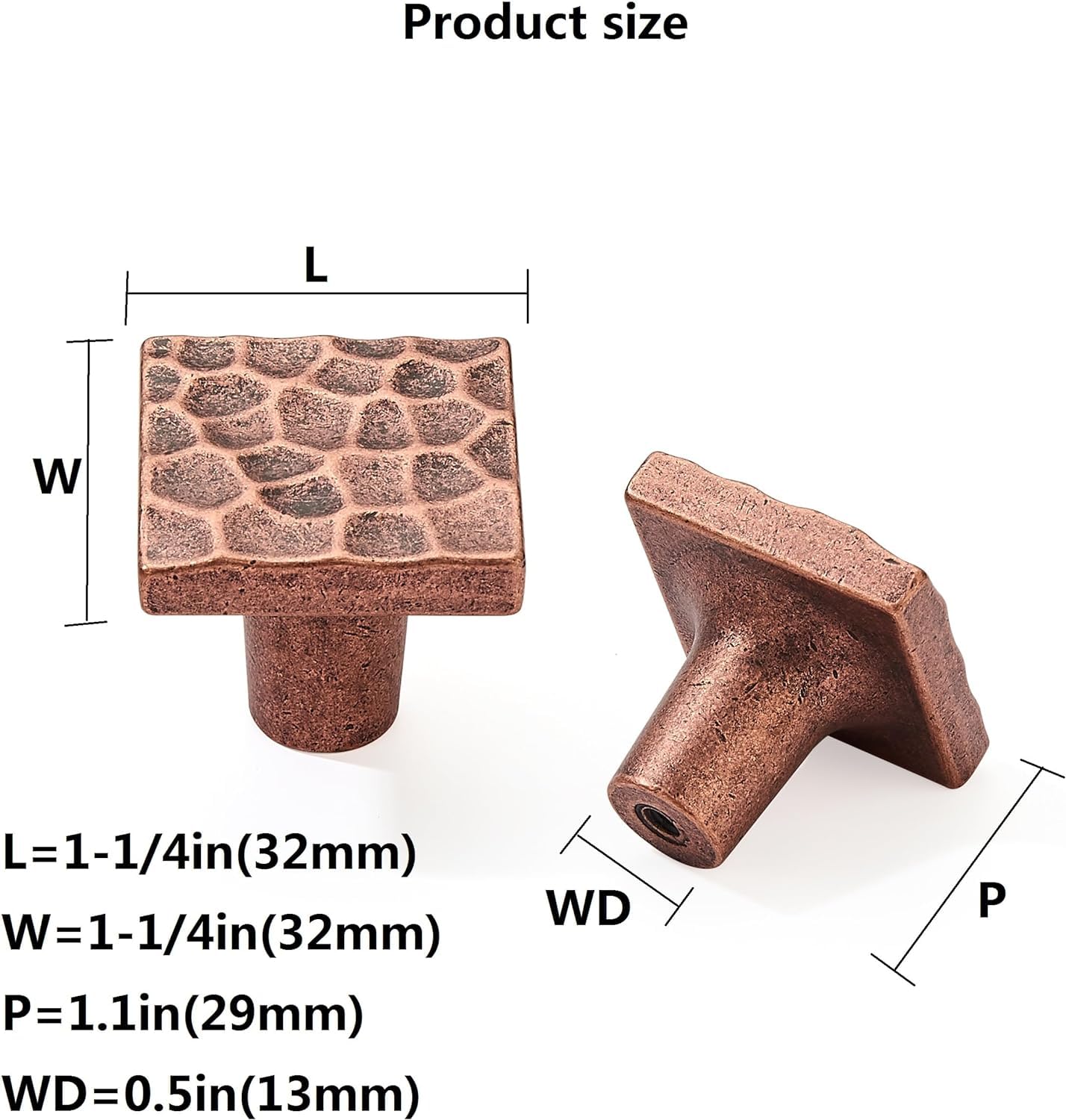 Rustic Square Antique Copper Cabinet Knob, 1-1/4 in (32 mm) — KHTUMEWARE