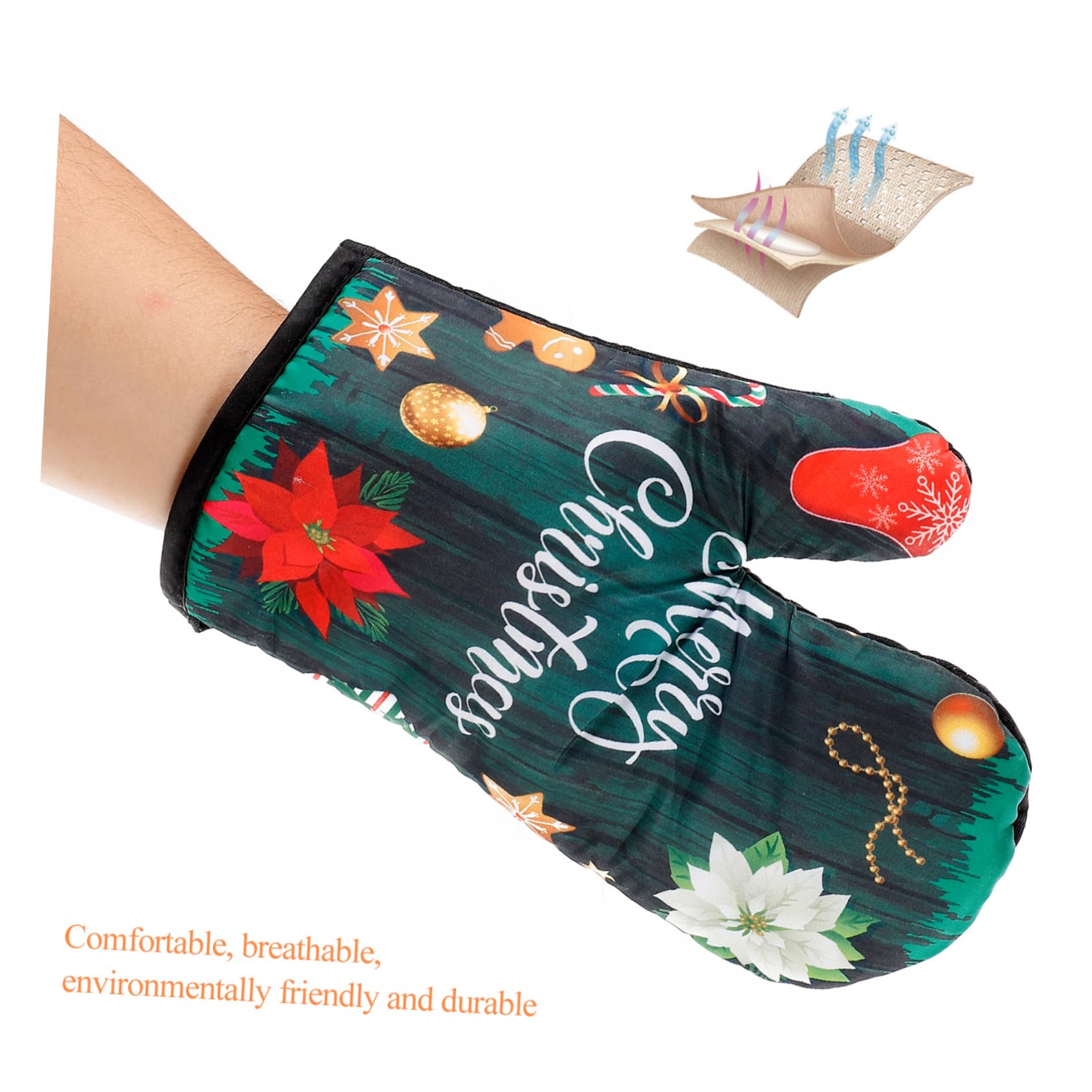 Cabilock 2juegos Guantes y Alfombrillas para Horno Antideslizantes Manteles Individuales para Mesa Navideña Mitones Resistentes al Calor para Cocinar