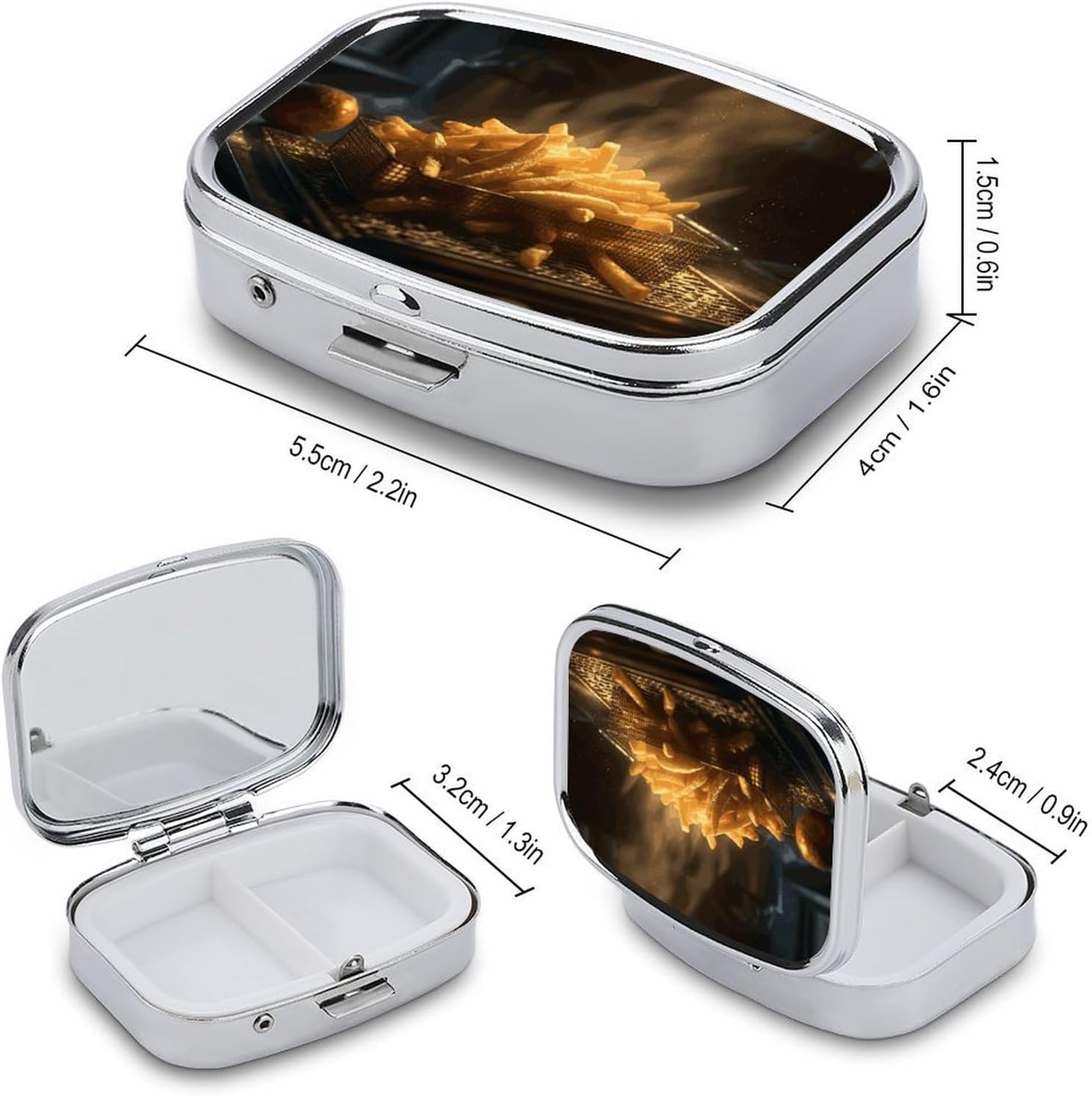 French Fries Square Pill Box with 2 Compartment & Mirror image 2