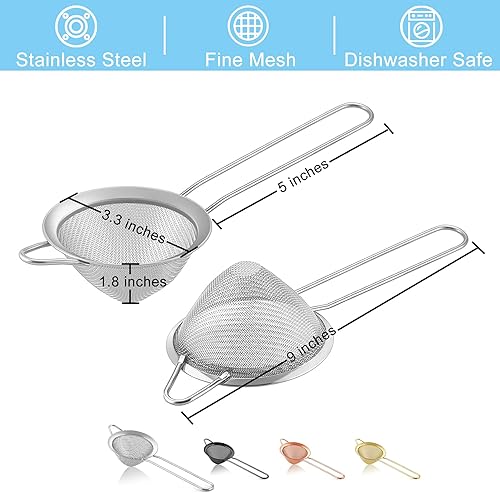 Miniatura 2 de TeamFar Colador de malla fina, colador de té de acero inoxidable de 3.3 pulgadas, colador de barra pequeña cónica de malla para cóctel, jugo de