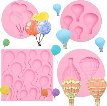 Hot Air Balloon Silicone Fondant Molds 4 Pcs, Balloon Chocolate Mold for Cake Decoration Candy Cupcake Topper Cake Polymer Clay Crafts Epoxy Resin
