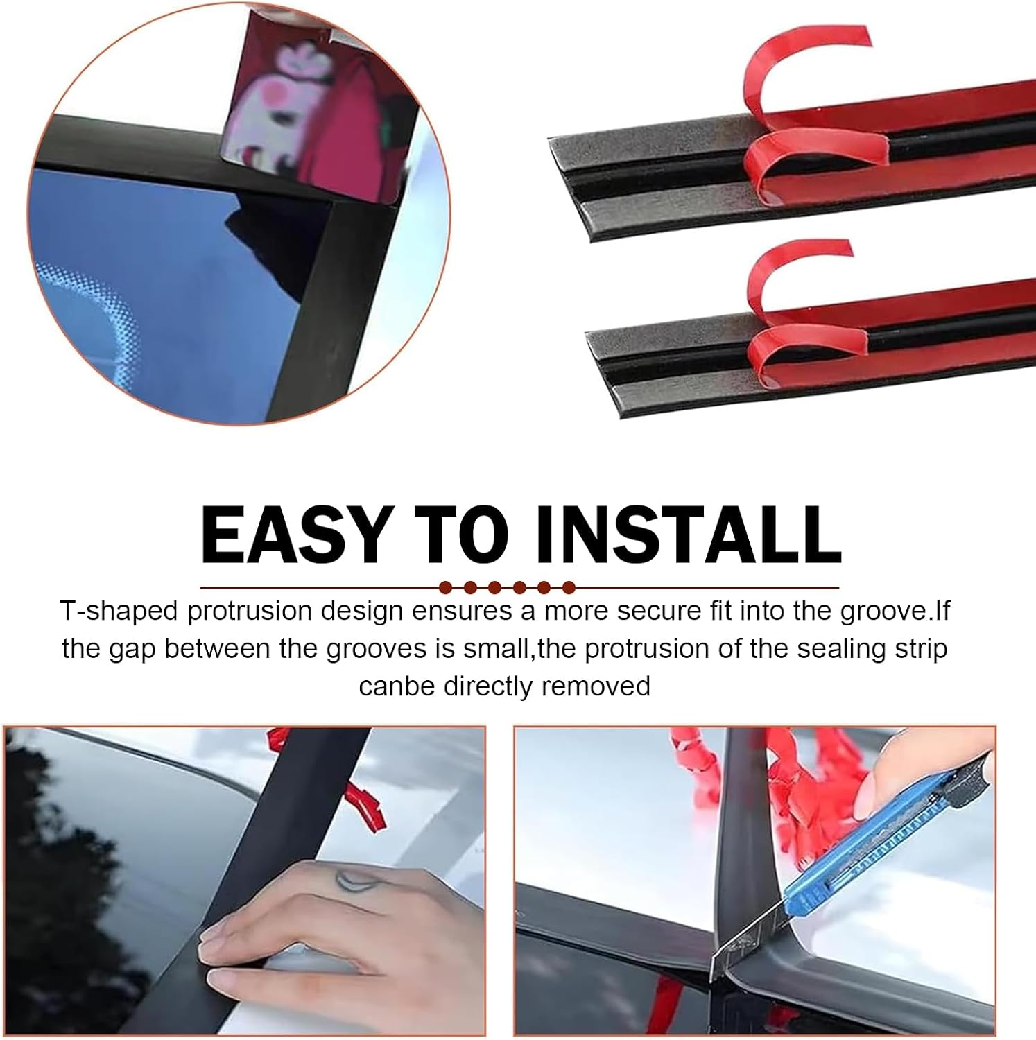 26Ft Car Windshield Weather Stripping, 14mm & 19mm T Shape Windshield Rubber Seal Strip, Car Sunroof Cover Seal Strip, Cuttable Leak Sound Proofing Windshield Seal Strip, for Most Vehicle