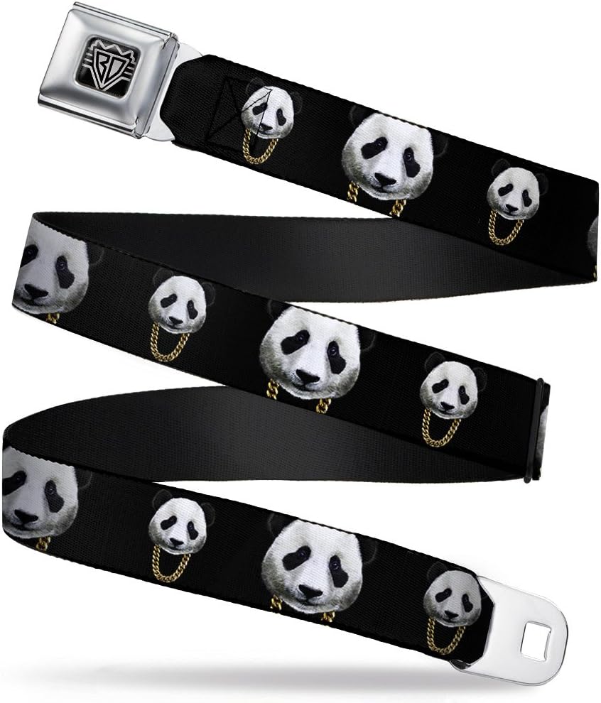 Buckle-Down Seatbelt Belt - Panda w/Gold Chain Black