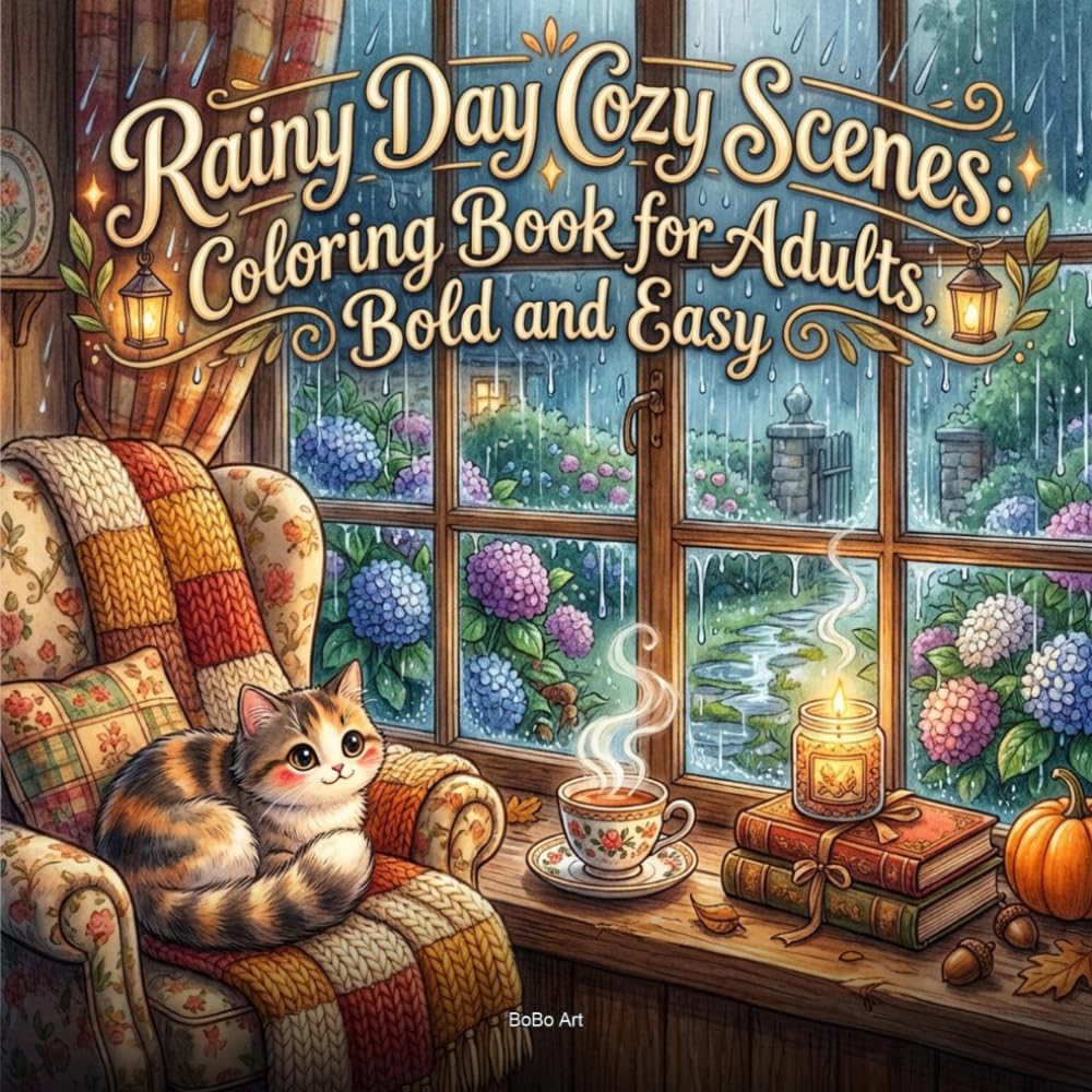Rainy Day Cozy Scenes: An Adult Coloring Book of Kawaii Cottagecore Moments: Cozy Interiors, Whimsical Animals, Cafes, Gardens, and Hygge Scenes to Color and Unwind