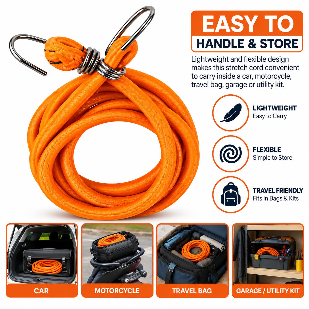 Gellon Bungee Cord, 6 Feet Stretchable Elastic Rope with Hooks, Extends Up to 9 Feet, Luggage Tying Rope for Bike, Car, Travel & Utility Pack of 1 — Amazon image 9
