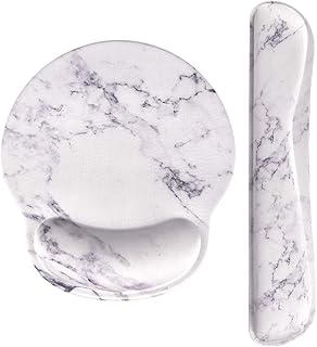 HAOCOO Keyboard Wrist Rest Pad and Mouse Wrist Rest Support Mouse Pad Set, Non-Slip Rubber Base Wrist Support with Ergonomic Raised Memory Foam for Easy Typing & Pain Relief (White Marble)