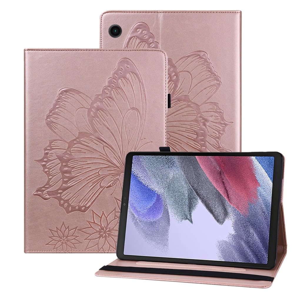 Generic Étui compatible avec Samsung Galaxy Tab A8 10.5 2022 SM-X207 Couleur : (or rose) Étui portefeuille en cuir magnétique à rabat Motif papillon