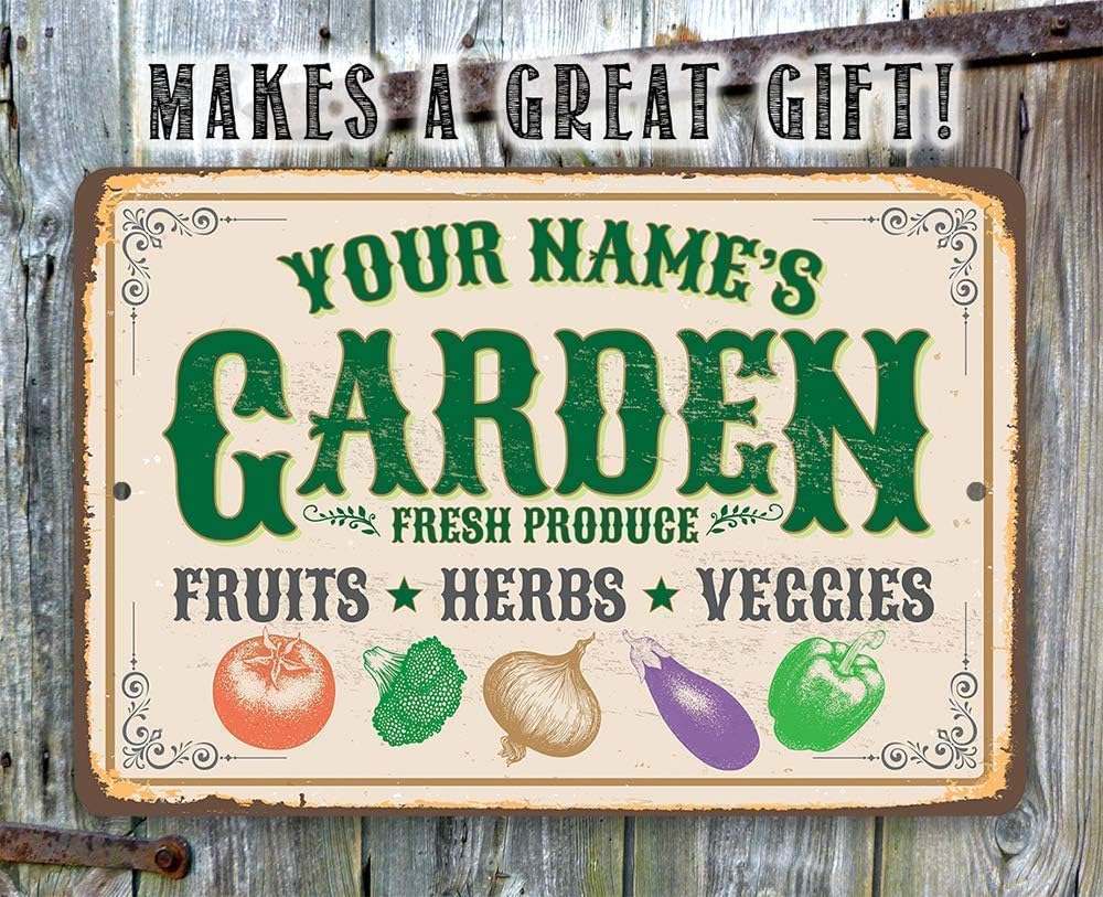 Personalized Garden Sign Decor - Custom Durable Metal Plaque - 8" x 12" or 12" x 18" Use Indoor/Outdoor - Great Gift for Gardeners & Decor for Back Yard & Patio Under $25