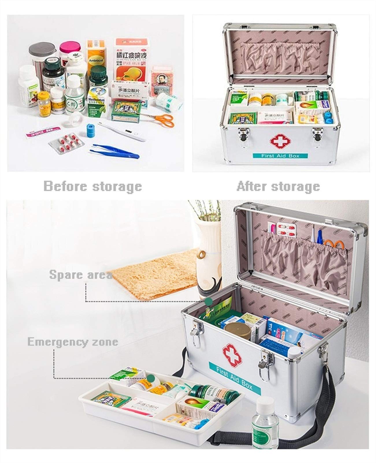 MRKU Trousse de Premiers Secours familiale, Armoire à Pharmacie Portable, Armoire de Rangement verrouillable pour médicaments, Urgence