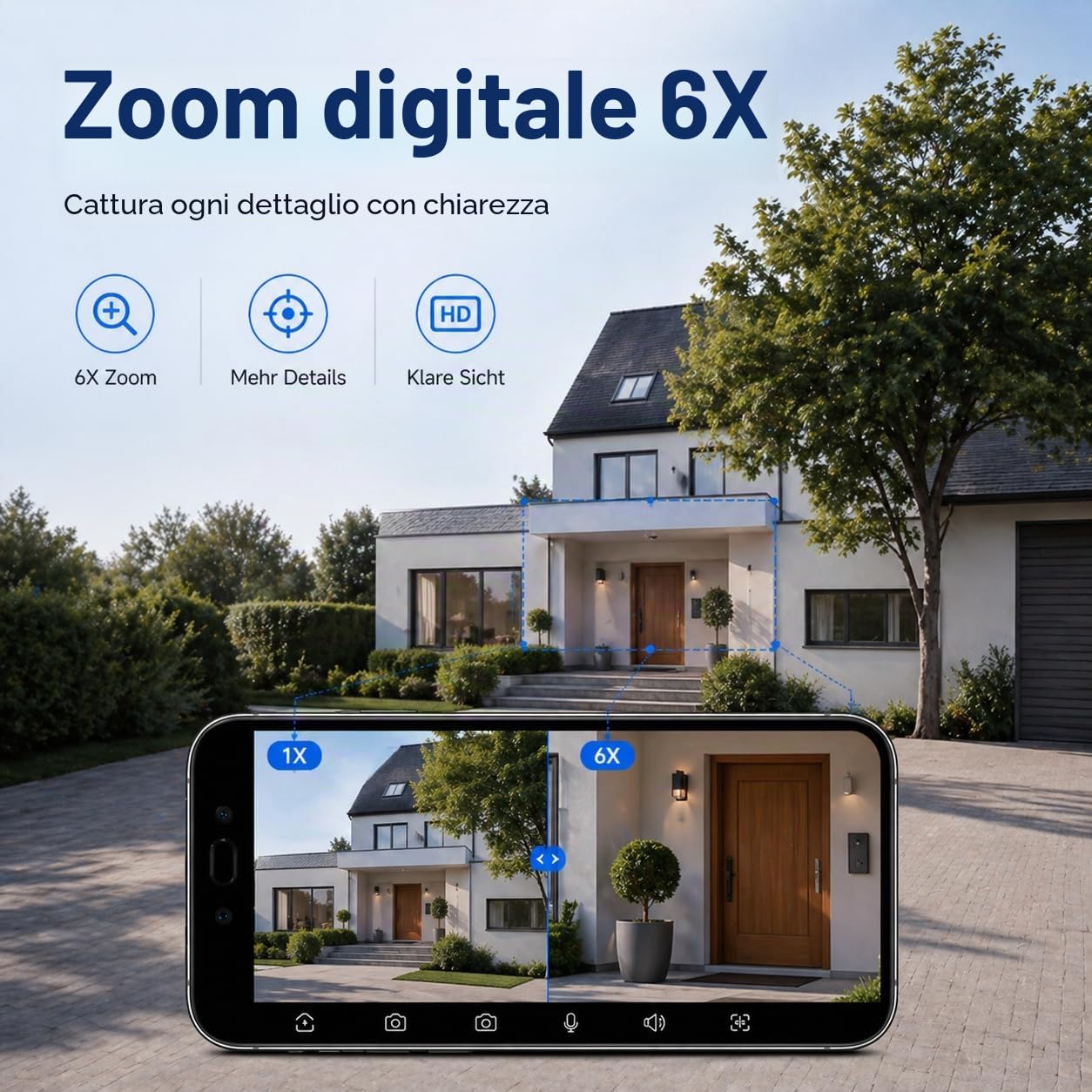 5G 6X PTZ Telecamera di Sorveglianza Esterna, Telecamera di Sorveglianza Esterna 6MP con Doppio Obiettivo, Telecamera di Sicurezza Esterna IP66 con Monitoraggio Automatico