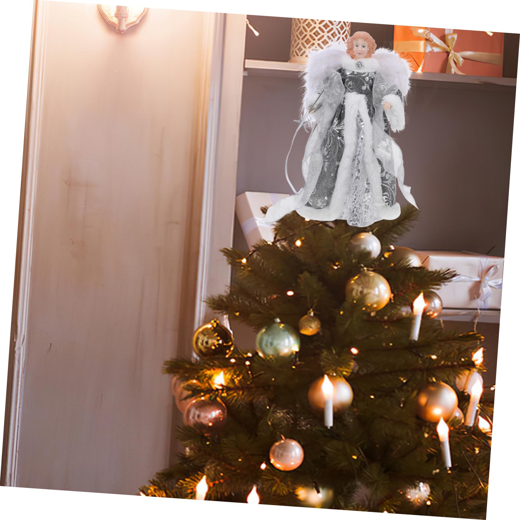 Engel Weihnachtsbaumspitze aus Plüsch Kleine Engelsfigur für Dekoration Weihnachtsengelstatue zum Schmücken des Wohnung