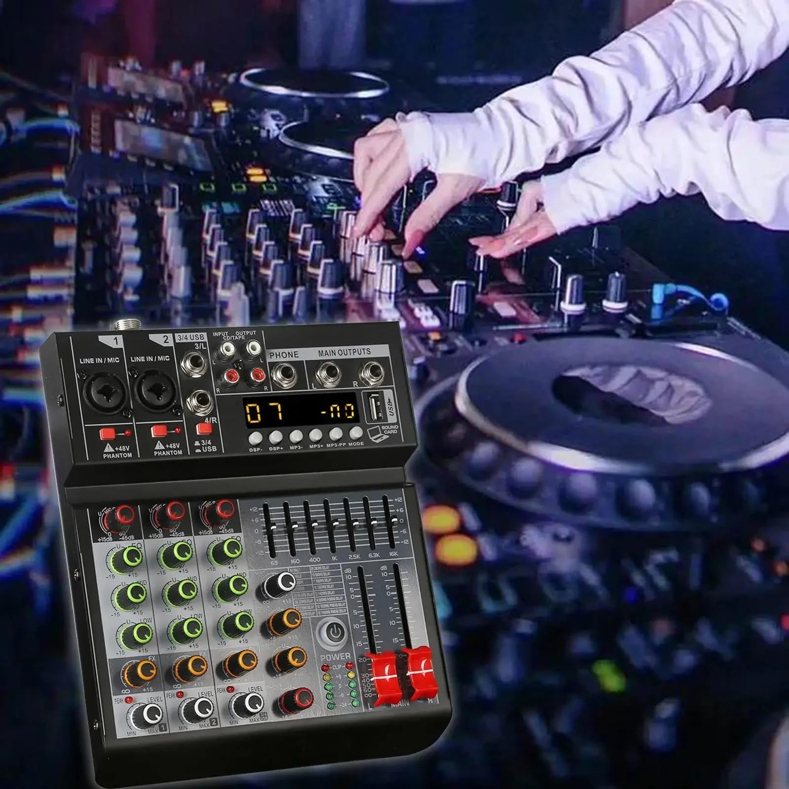 Controlador DJ Mezclador de audio de 4 canales Mezclador digital Música AUX Grabación en tiempo real Procesador digital USB Transmisión estable