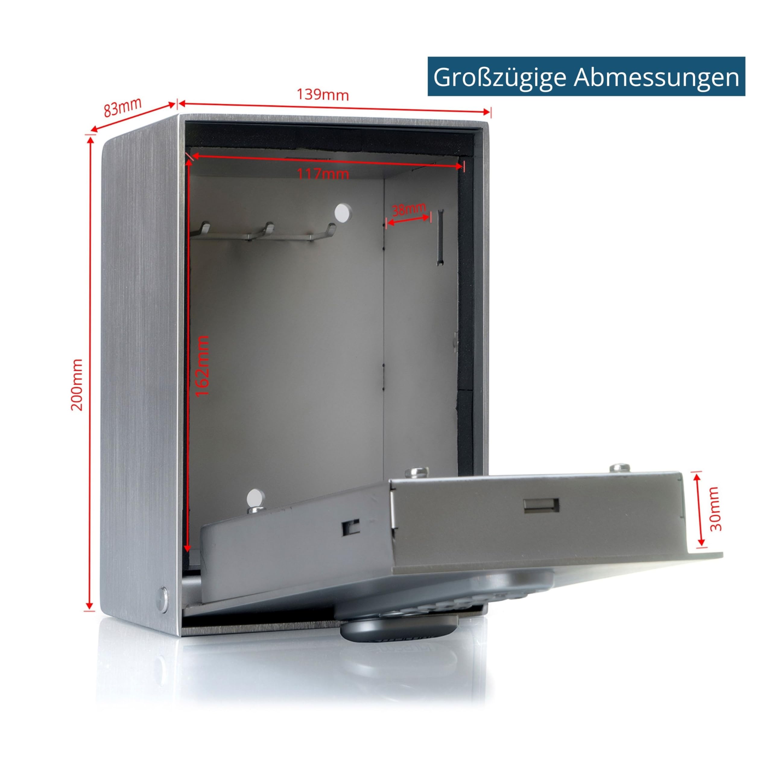 masunt Schlüsseltresor 2120 E Code | innovative Online-Codevergabe aus der Ferne | elektronischer Schlüsselsafe aus massivem V2A Edelstahl | maximale Sicherheit | wetterfest | silber