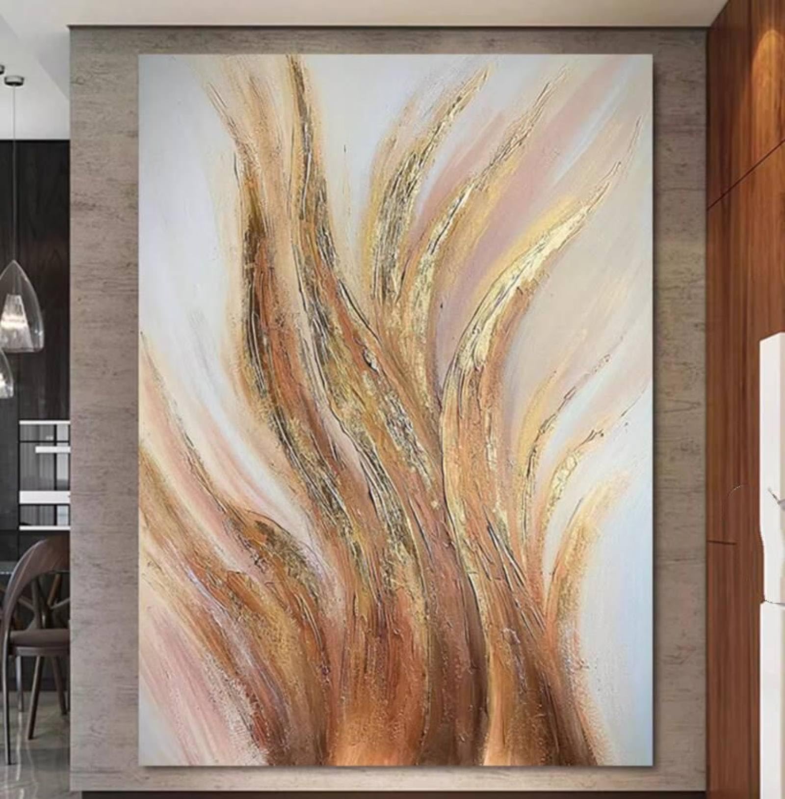 Tableau d'art mural texturé de luxe fait main avec feuille d'or