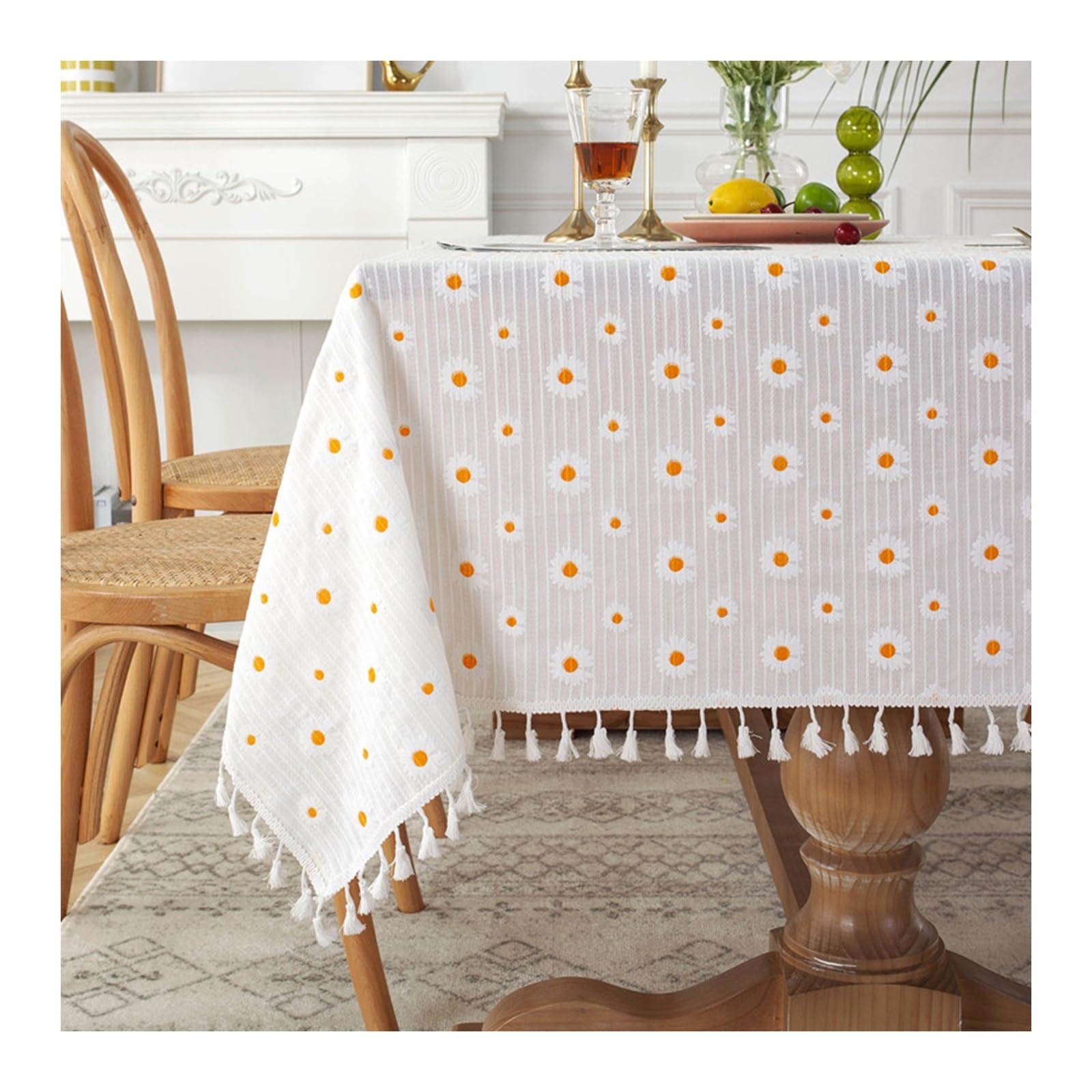 Nappe rectangulaire jaune KnSam en coton jacquard pour vos repas de famille en terrasse