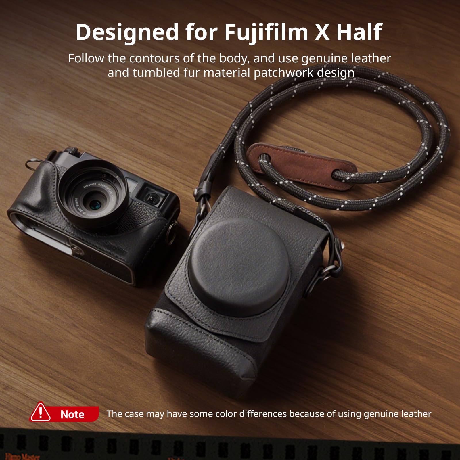 SMALLRIG Kit Retro para FUJIFILM X Half - Funda de Cuero Completa con Estuche Semi-Cuero, Bolsillo y Correa Tejida (Negro) - 5219